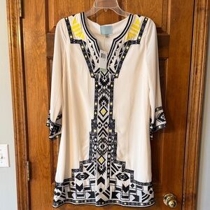 Skies Are Blue Geometric Embroidered Tunic